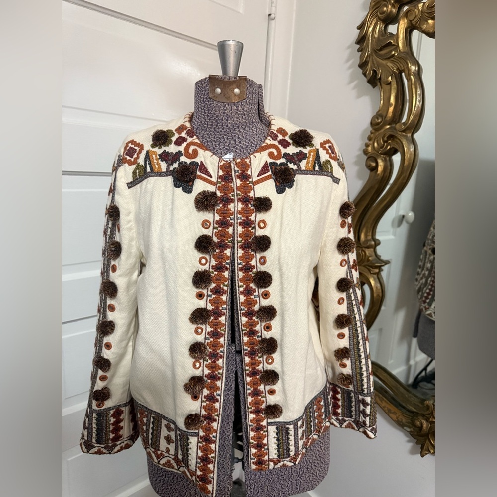 Zara Woman Colorful Boho Embroidered Jacket Small